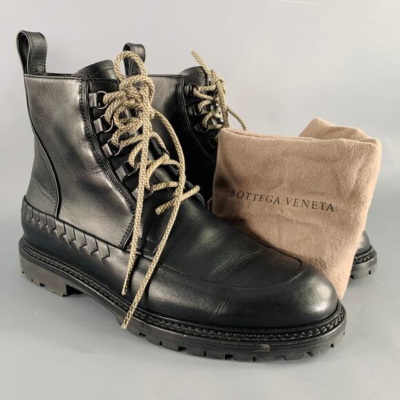BOTTEGA VENETA Size 8.5 Black Leather Lace-Up Boots main image 3